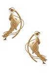 Shop_Zaza By Somya_Gold Plated Carved Bird Dangler Earrings _at_Aza_Fashions
