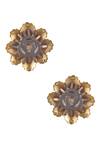 Shop_Zaza By Somya_Gold Plated Floral Two Tone Stud Earrings _at_Aza_Fashions