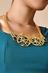 Shop_Zaza By Somya_Gold Plated Cutwork Pattern Pendant Necklace _at_Aza_Fashions