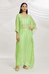 Buy Samyukta Singhania Green Viscose, Cotton Gota Patti Round Neck Striped Kaftan Pant Set Buy_Samyukta Singhania_Green Viscose, Cotton Gota Patti Round Neck Striped Kaftan Pant Set