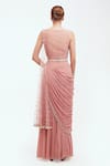 Shop_Onaya_Pink Lycra Net Embroidered Sequins V Neck Pre-draped Saree With Blouse_at_Aza_Fashions