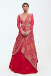 Buy_Onaya_Pink Silk Printed And Embellished Bandhani Lehenga Saree With Blouse _at_Aza_Fashions
