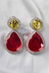Shop_Studio6 Jewels_Red Zari Zircon Embellished Earrings _at_Aza_Fashions