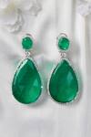 Shop_Studio6 Jewels_Green Zari Zircon Embellished Stud Earrings _at_Aza_Fashions