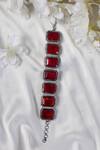 Shop_Studio6 Jewels_Red Stones Square Embellished Bracelet _at_Aza_Fashions