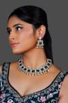 Buy_Studio6 Jewels_Green Stones, Diamonds Kundan And Embellished Necklace Set _at_Aza_Fashions
