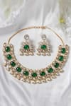 Shop_Studio6 Jewels_Green Stones, Diamonds Kundan And Embellished Necklace Set _at_Aza_Fashions