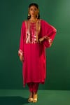 Buy_PRAHNAAYA_Fuchsia Satin Hand Embroidered Marrakech Yoke Kurta And Salwar Set  _at_Aza_Fashions