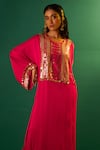 PRAHNAAYA_Fuchsia Satin Hand Embroidered Marrakech Yoke Kurta And Salwar Set  _Online_at_Aza_Fashions