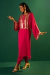 Shop_PRAHNAAYA_Fuchsia Satin Hand Embroidered Marrakech Yoke Kurta And Salwar Set  _Online_at_Aza_Fashions