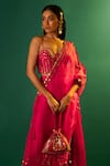 Shop_PRAHNAAYA_Pink Satin Hand Embroidered Mirror Dash Skirt Set With Half Cape  _Online_at_Aza_Fashions