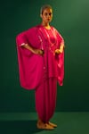 Shop_PRAHNAAYA_Fuchsia Satin Hand Embroidered Mirror Round Top And Pant Set _Online_at_Aza_Fashions