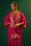 Buy_PRAHNAAYA_Fuchsia Satin Hand Embroidered Aseeman Tunic And Dhoti Skirt Set  _Online_at_Aza_Fashions