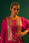 Shop_PRAHNAAYA_Fuchsia Satin Hand Embroidered Aseeman Tunic And Dhoti Skirt Set  _Online_at_Aza_Fashions