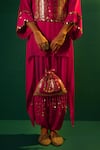 PRAHNAAYA_Fuchsia Satin Hand Embroidered Aseeman Tunic And Dhoti Skirt Set  _at_Aza_Fashions