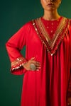 Buy_PRAHNAAYA_Red Satin Hand Embroidered Mirror Round Mahi Yoke Anarkali And Pant Set  _Online_at_Aza_Fashions