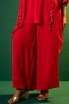 PRAHNAAYA_Red Satin Hand Embroidered Mirror Round Morrocon Tunic And Pant Set _at_Aza_Fashions