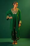 Buy_PRAHNAAYA_Green Satin Hand Embroidery Ariyana Placement Kurta With Harem Pant _at_Aza_Fashions