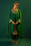 PRAHNAAYA_Green Satin Hand Embroidery Ariyana Placement Kurta With Harem Pant _Online_at_Aza_Fashions