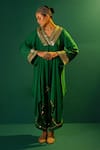 Buy_PRAHNAAYA_Green Satin Hand Embroidery Ariyana Placement Kurta With Harem Pant _Online_at_Aza_Fashions
