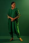 Buy_PRAHNAAYA_Green Satin Hand Embroidery Sequins V Tora Placement Kurta With Pant  _at_Aza_Fashions