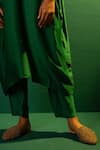 PRAHNAAYA_Green Satin Hand Embroidery Sequins V Tora Placement Kurta With Pant  _at_Aza_Fashions