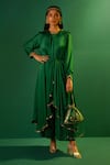 Buy_PRAHNAAYA_Green Satin Hand Embroidery Saasha Placement Kurta With Palazzo _at_Aza_Fashions