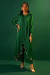 PRAHNAAYA_Green Satin Hand Embroidery Saasha Placement Kurta With Palazzo _at_Aza_Fashions