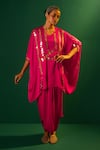 Buy_PRAHNAAYA_Pink Satin Hand Embroidery Sequins Placement Tunic With Dhoti Skirt  _at_Aza_Fashions