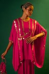 Shop_PRAHNAAYA_Pink Satin Hand Embroidery Sequins Placement Tunic With Dhoti Skirt  _Online_at_Aza_Fashions