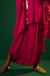 PRAHNAAYA_Pink Satin Hand Embroidery Sequins Placement Tunic With Dhoti Skirt  _at_Aza_Fashions