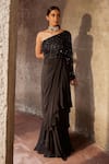 Buy_Nidhika Shekhar_Black Organza Embroidery Cutdana Husna Utsav One Shoulder Gown _at_Aza_Fashions