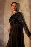Buy_Nidhika Shekhar_Black Organza Embroidery Cutdana Husna Utsav One Shoulder Gown _Online_at_Aza_Fashions