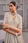 Buy_Nidhika Shekhar_Gold Crush Shimmer Embroidery Sequin Maharani Suvarn With Cape Jacket _Online_at_Aza_Fashions