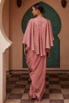 Shop_Nidhika Shekhar_Pink Lining Shantoon Printed Floral Butta Round Draped Kurta And Cowl Skirt Set _at_Aza_Fashions