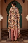 Shop_Nidhika Shekhar_Pink Lining Shantoon Printed Floral Butta Kurta V Neck Draped Set With Cape _at_Aza_Fashions