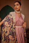 Shop_Nidhika Shekhar_Pink Lining Shantoon Printed Floral Butta Kurta V Neck Draped Set With Cape _Online_at_Aza_Fashions