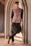 Buy_Nidhika Shekhar_Black Chanderi Printed Paisley Bundi And Kurta Set _at_Aza_Fashions