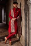 Buy_Nidhika Shekhar_Red Silk Floral Quilted Pattern Sherwani Set _at_Aza_Fashions