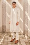 Buy_Nidhika Shekhar_Ivory Voile Embroidery Sequin Stripe Kurta Set _at_Aza_Fashions