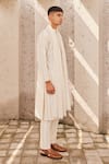 Buy_Nidhika Shekhar_Ivory Voile Embroidery Sequin Stripe Kurta Set _Online_at_Aza_Fashions