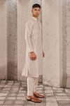 Nidhika Shekhar_Gold Tissue Plain Mandarin Collar Kurta Set _Online_at_Aza_Fashions