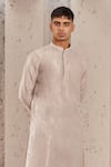 Buy_Nidhika Shekhar_Gold Tissue Plain Mandarin Collar Kurta Set _Online_at_Aza_Fashions