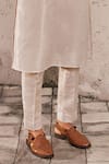 Shop_Nidhika Shekhar_Gold Tissue Plain Mandarin Collar Kurta Set _Online_at_Aza_Fashions