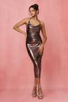 Buy_Label Frow_Silver Lycra Halter Cowl Neck Midi Dress _at_Aza_Fashions