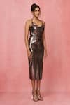 Label Frow_Silver Lycra Halter Cowl Neck Midi Dress _Online_at_Aza_Fashions