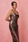 Buy_Label Frow_Silver Lycra Halter Cowl Neck Midi Dress _Online_at_Aza_Fashions