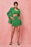 Buy_Label Frow_Green Banana Crepe Lapel Collar Pointed Blazer Skirt Set _at_Aza_Fashions