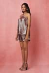 Shop_Label Frow_Silver Pleated Lycra Halter Neck Top Shorts Set_Online_at_Aza_Fashions