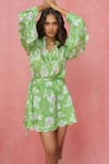 Shop_Label Frow_Green Crepe Collared V Sara Floral Print Shirt Skirt Set _Online_at_Aza_Fashions